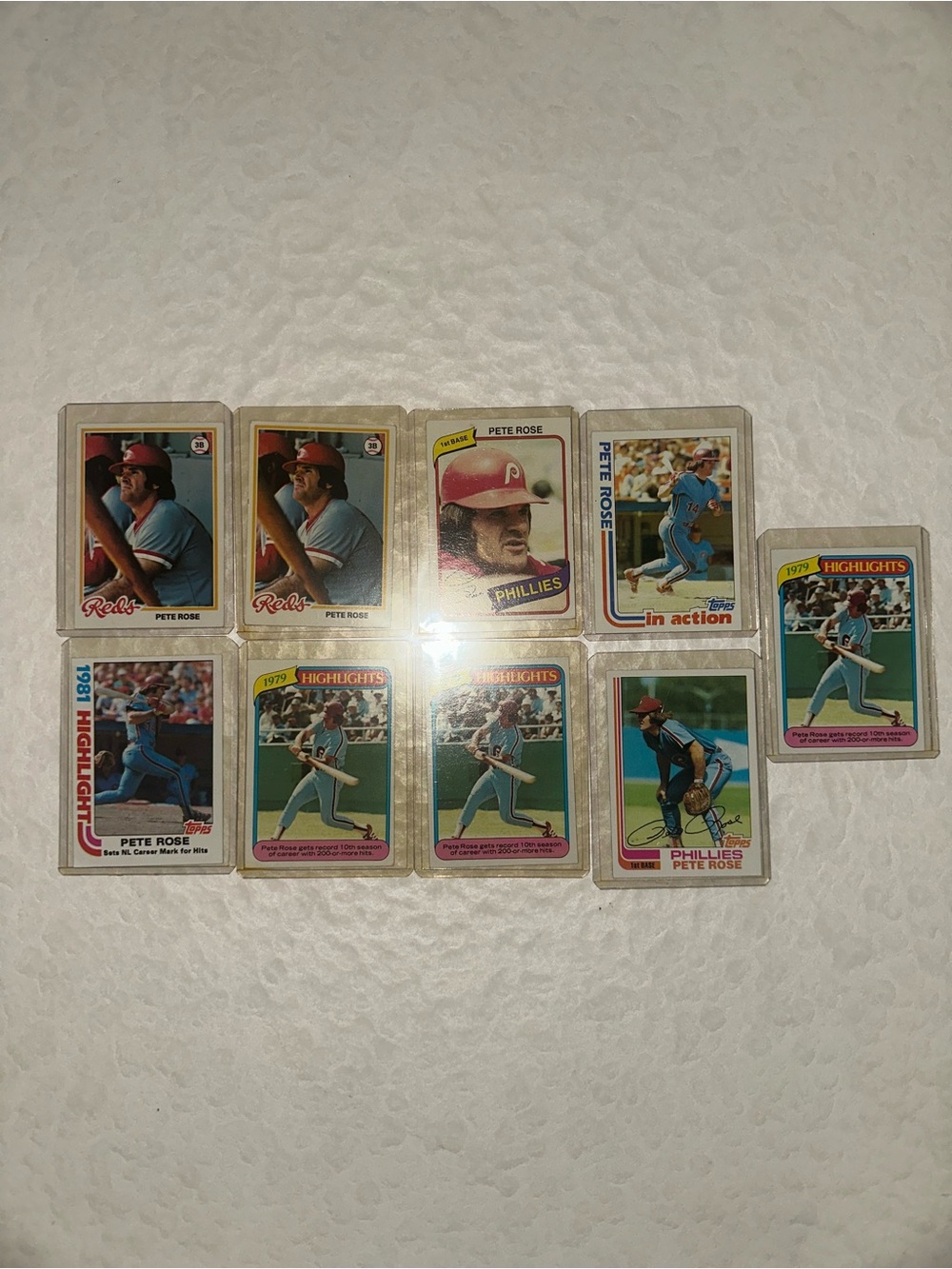 Pete Rose Lot of 9 Vintage Baseball Cards 1970/80 Good Condition Reds Phillies